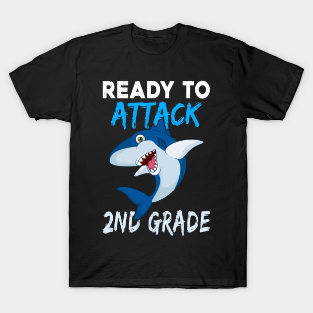 Shark Ready To Attack 2nd Grade Boys Back To School Kids Gift T-Shirt by kateeleone97023